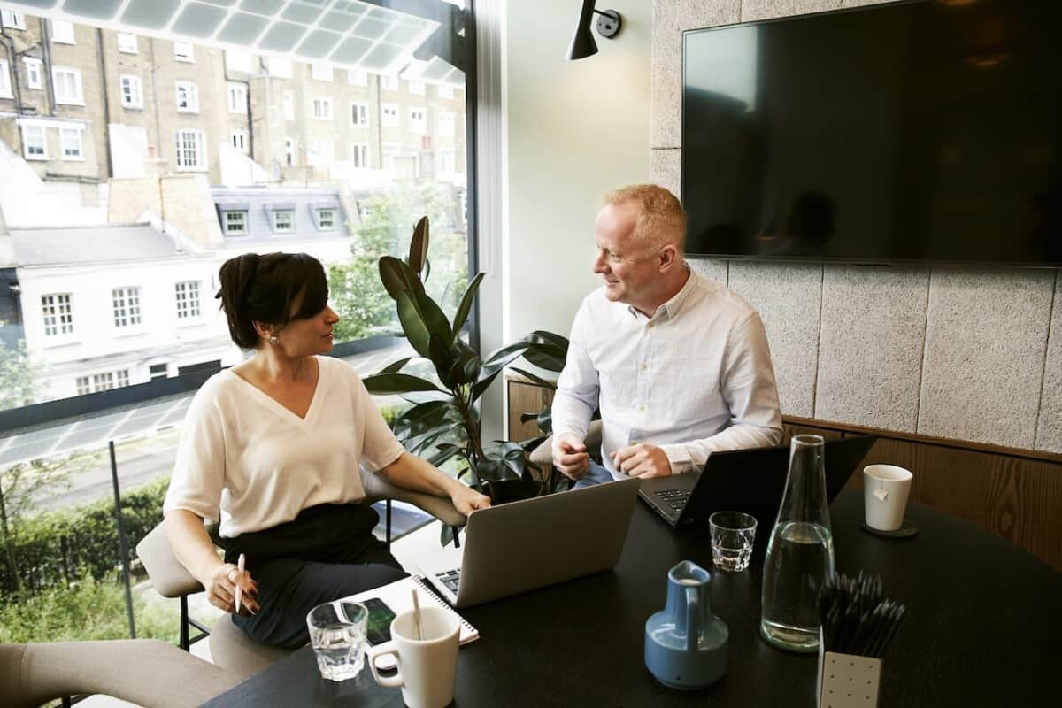 two people consulting